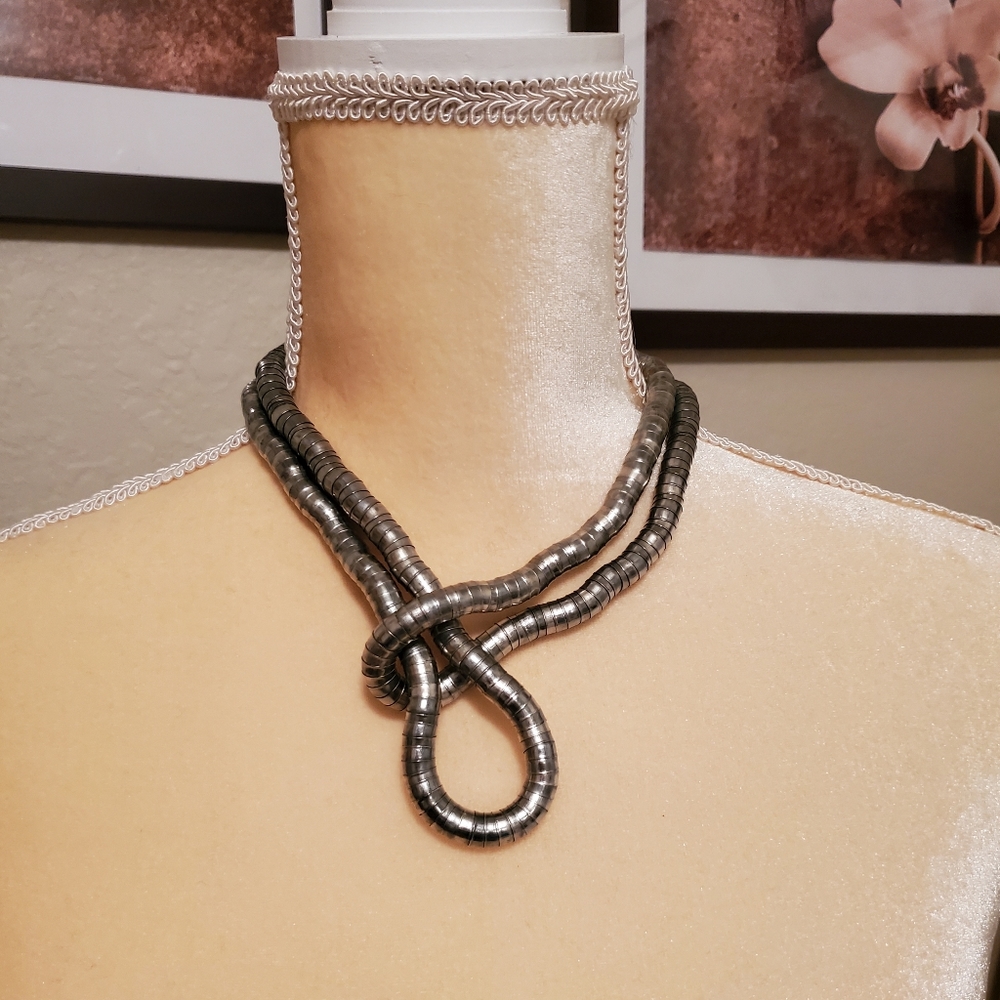 Silver Abstract Creative Statement Necklace - image 3